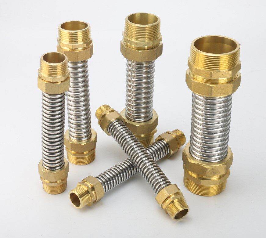 Stainless steel corrugated hoses with brass male threaded fittings, multiple sizes